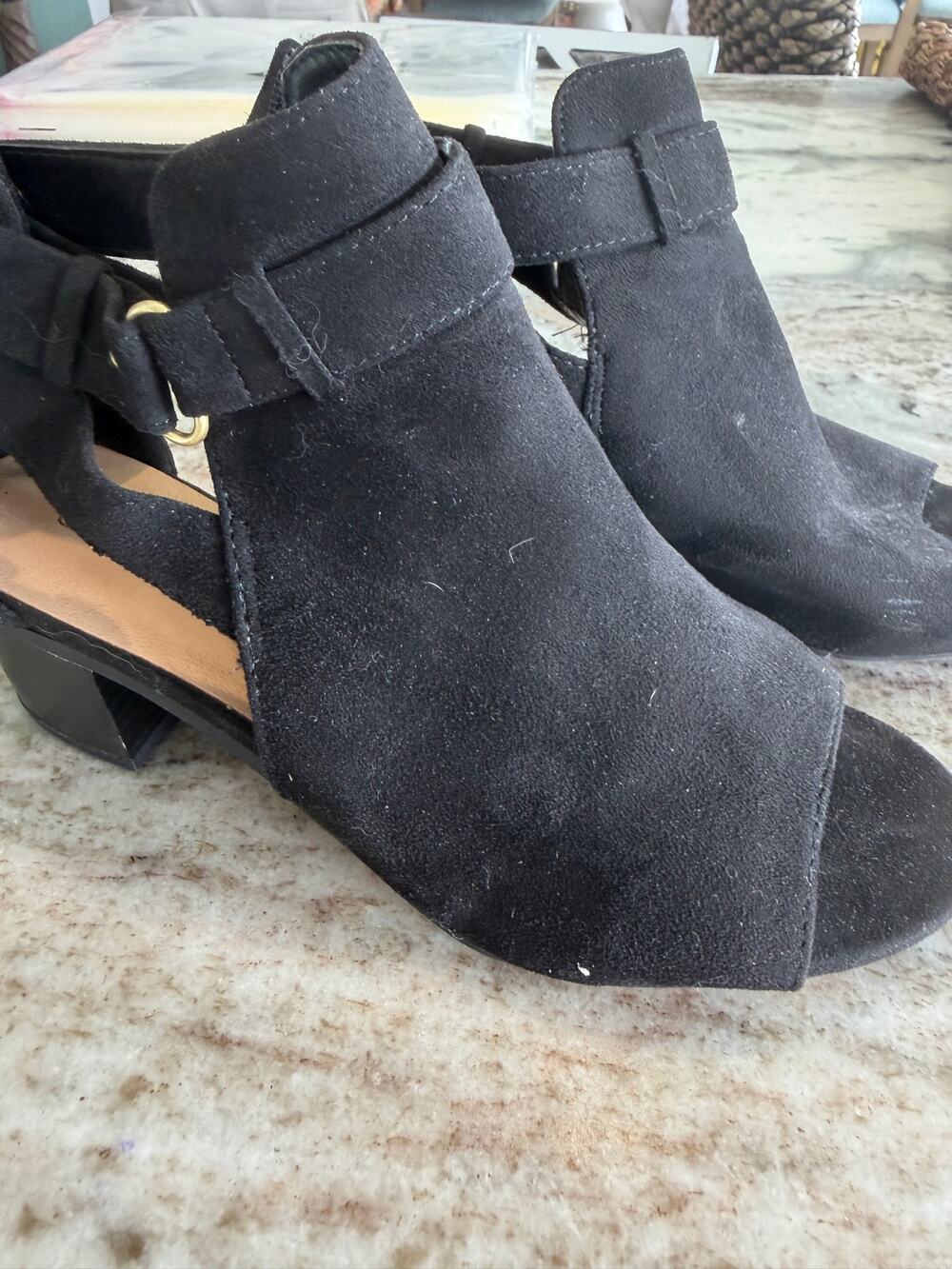 City‎ Classified Womens Peep Toe Slingback Shootie Block Heel Black Sz 8 Booties